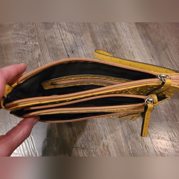 Merona Mustard Faux Ostrich Leather Crossbody Bag - Picture 5 of 6